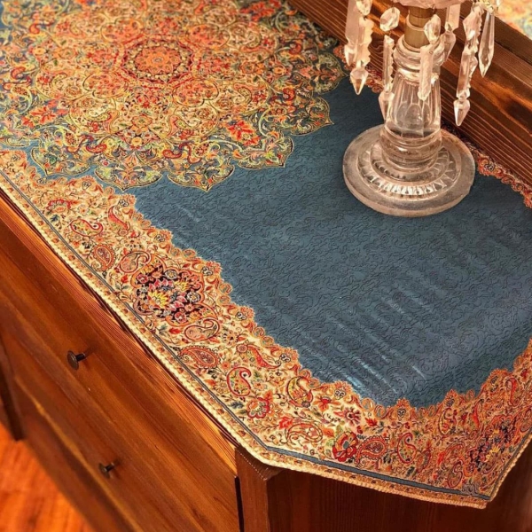 Persian Blue Silk Termeh Runner 150 cm