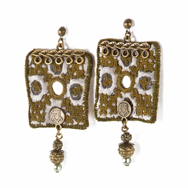 Olive Persian Embroidery Earrings