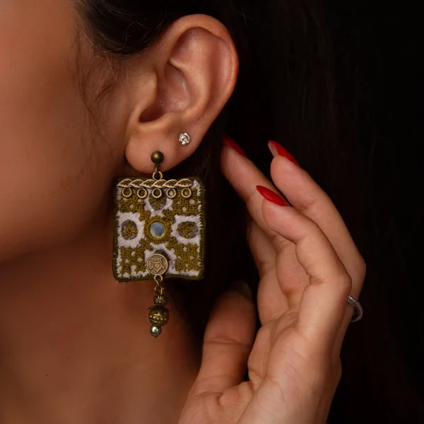 Olive Persian Embroidery Earrings