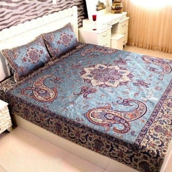 Termeh Diamond Bedspread Set – Teal Color