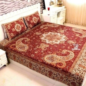 Termeh Diamond Bedspread Set In Crimson Red Color