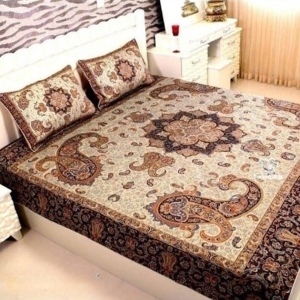 Termeh Diamond Bedspread Set In Gold Color