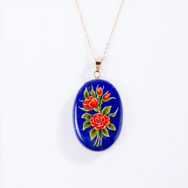 18K Gold Lapis Pendant – Persian Hand-printed Pendant