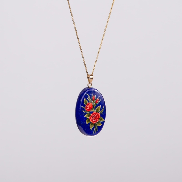 18K Gold Lapis Pendant – Persian Hand-printed Pendant