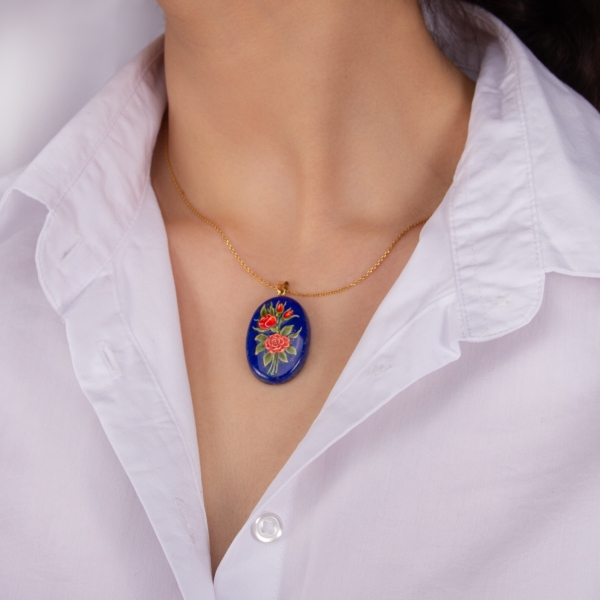 18K Gold Lapis Pendant – Persian Hand-printed Pendant