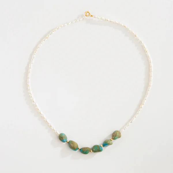 18K Gold Turquoise Pearl Choker