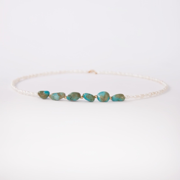 18K Gold Turquoise Pearl Choker