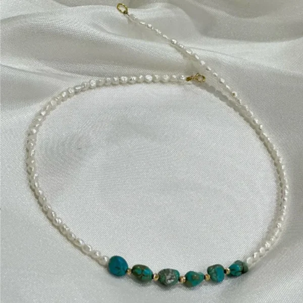 18K Gold Turquoise Pearl Choker
