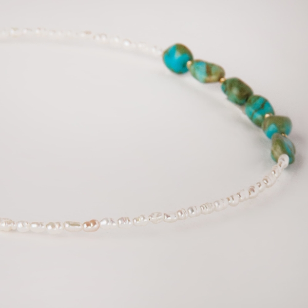 18K Gold Turquoise Pearl Choker