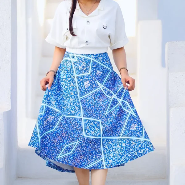 Elegance Crepe Skirt – Persian Esfahan Tile Pattern Traditional Skirt