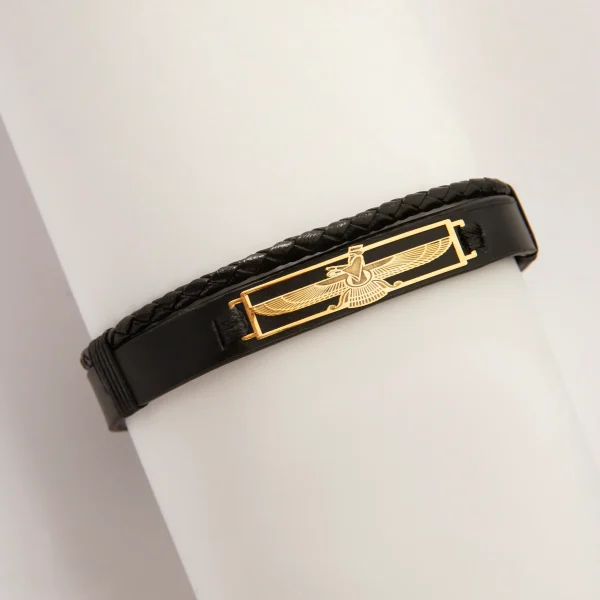 Faravahar 18K Gold Men’s Leather Bracelet