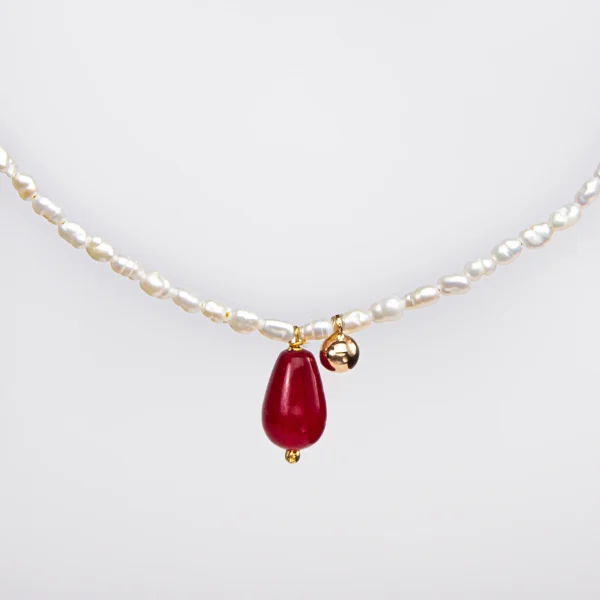 18K Gold Pearl & Agate Pendant Necklace