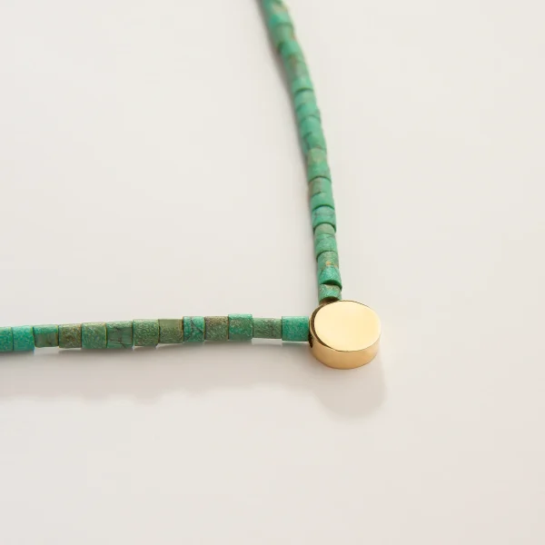 18K Gold Turquoise Circle Choker Necklace