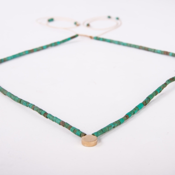 18K Gold Turquoise Circle Choker Necklace