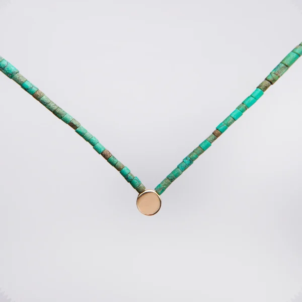 18K Gold Turquoise Circle Choker Necklace