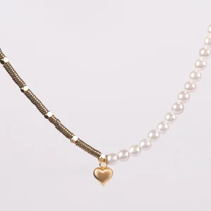 Elegant Gold Heart Choker with Pearls