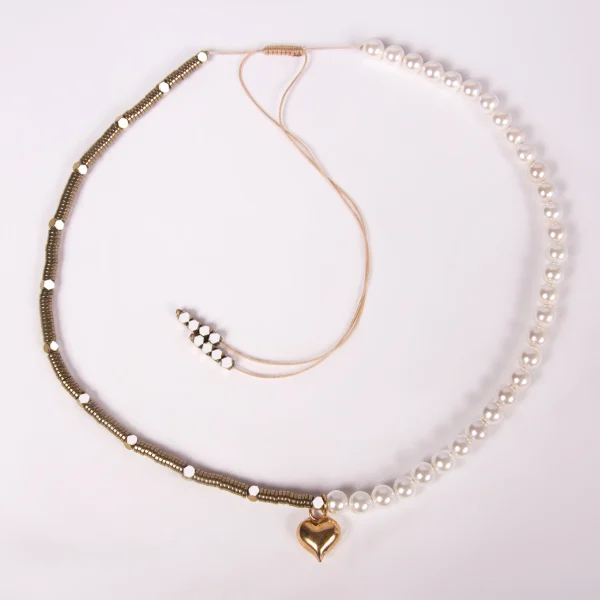 Elegant Gold Heart Choker with Pearls