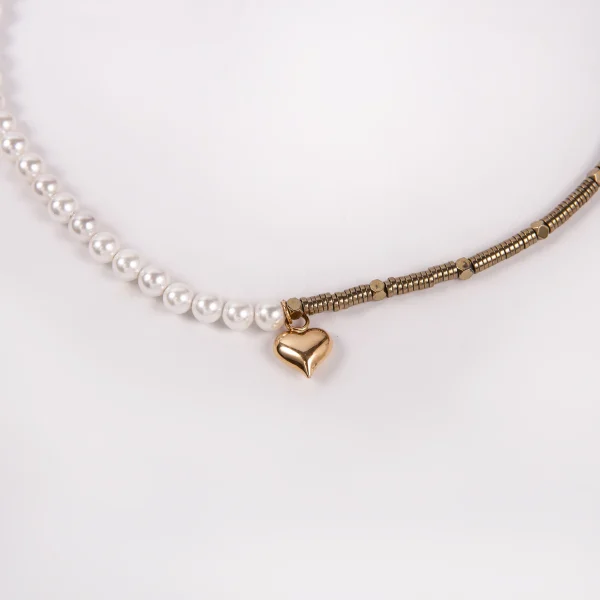 Elegant Gold Heart Choker with Pearls