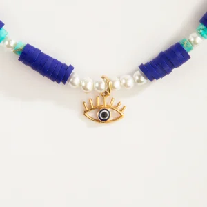 Gold and Pearl Evil Eye Necklace - Persian Gold Choker Necklace