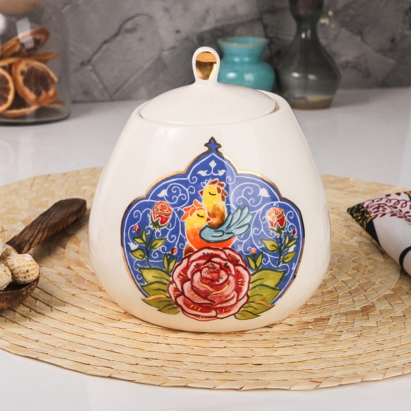 Golden Garden: Hand-Painted Dome Tea and Coffee Canister