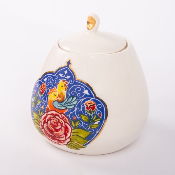 Golden Garden: Hand-Painted Dome Tea and Coffee Canister