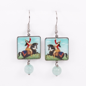 Handcrafted Persian Tile Earrings - Horse Rider Design, Moisture Resistant