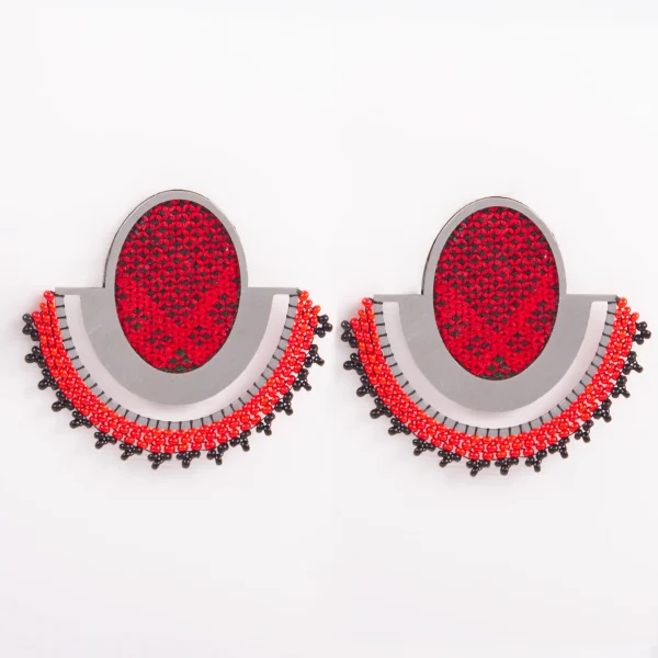 Lena Balochi Earrings – Delicate Hand-Embroidered with Silk and Wool