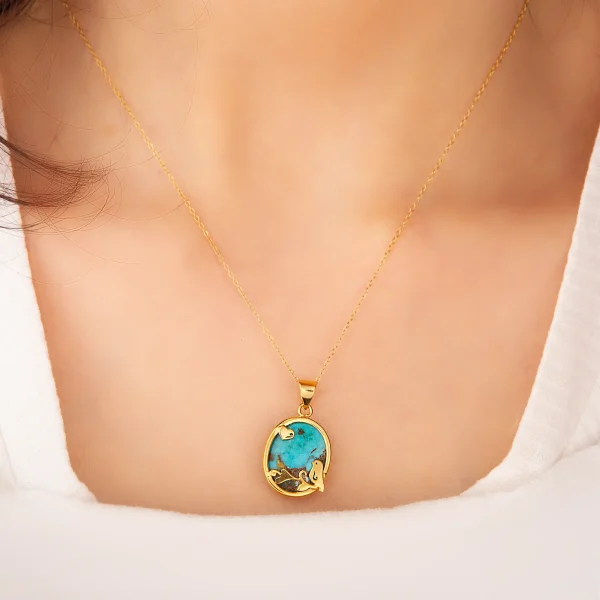 Luxurious 18K Gold and Neshabur Turquoise Spring Bird Design Necklace