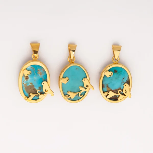 Luxurious 18K Gold and Neshabur Turquoise Spring Bird Design Necklace