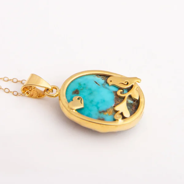 Luxurious 18K Gold and Neshabur Turquoise Spring Bird Design Necklace