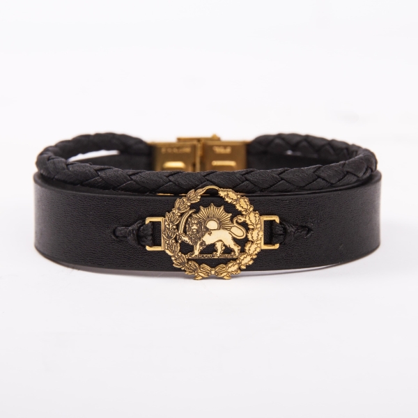 Persian Heritage Lion and Sun Leather Bracelet- Golden and Silver