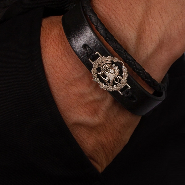 Persian Heritage Lion and Sun Leather Bracelet- Golden and Silver