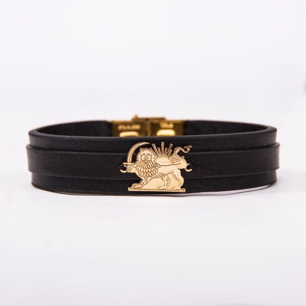 Persian Lion and Sun 18K Gold Leather Bracelet