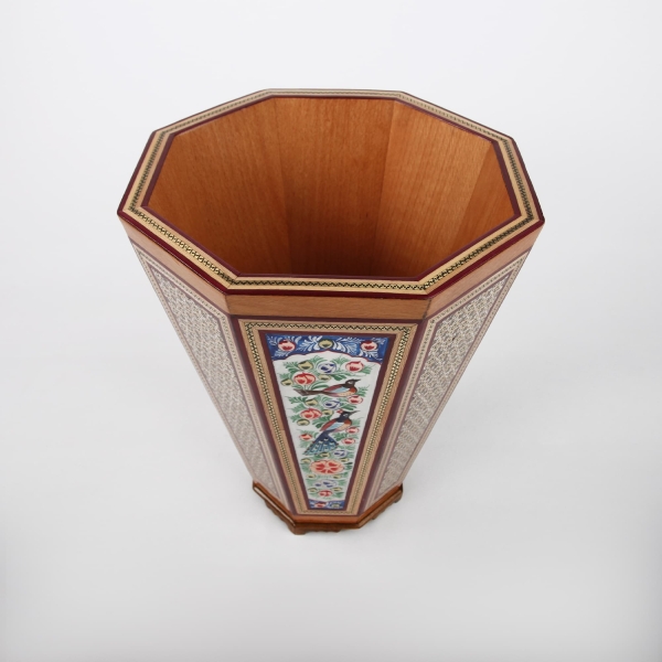 Persian Miniature Hand-Painted Bin – Khātamkari Floral Design with Copper Inlays