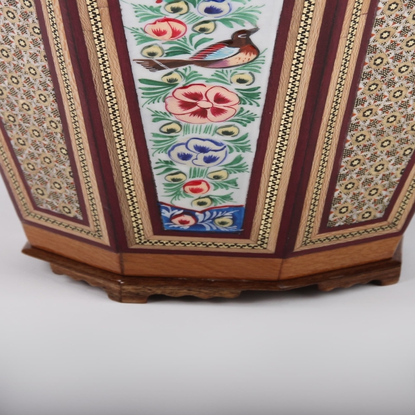 Persian Miniature Hand-Painted Bin – Khātamkari Floral Design with Copper Inlays