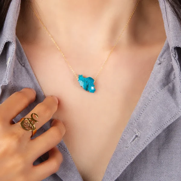 Persian Turquoise 18 Carat Gold Iran Map Necklace