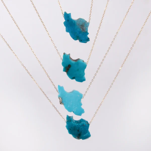 Persian Turquoise 18 Carat Gold Iran Map Necklace