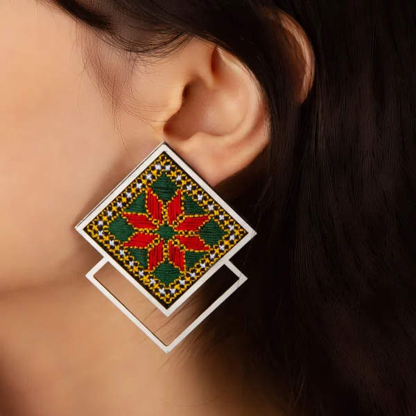 Rosa Balochi Earrings – Embroidered with Silk and Wool