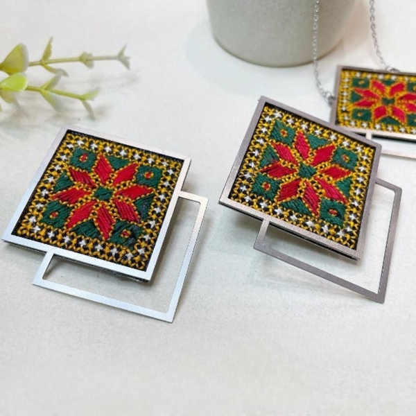 Rosa Balochi Earrings – Embroidered with Silk and Wool