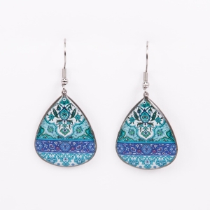 Square Persian Earrings - Dome Tile Motif, Durable Stainless Steel and Resin