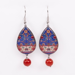 Teardrop Persian Tile Earrings - Flower and Leaf Design, Durable Stainless Steel and Resin