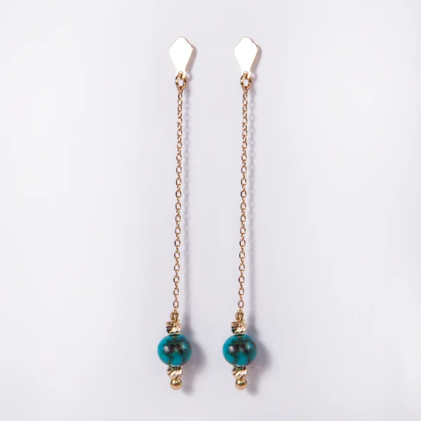 Luxurious 18K Gold Earrings with Turquoise Stone