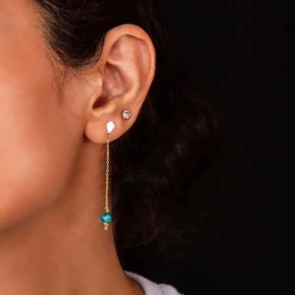 Luxurious 18K Gold Earrings with Turquoise Stone