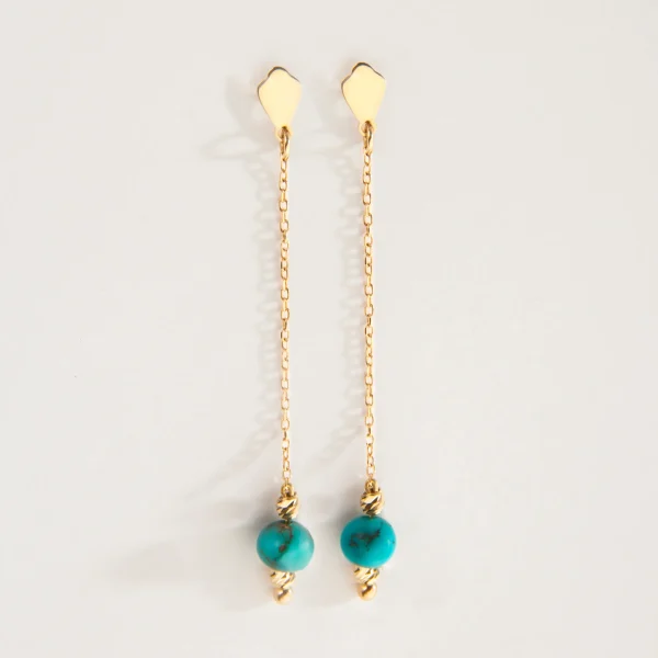 Luxurious 18K Gold Earrings with Turquoise Stone