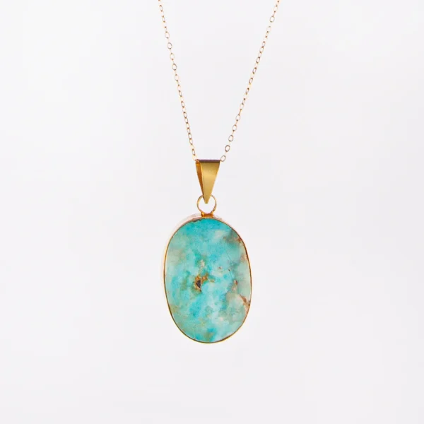 Luxury 18K Gold and Neshabur Turquoise Pendant Necklace