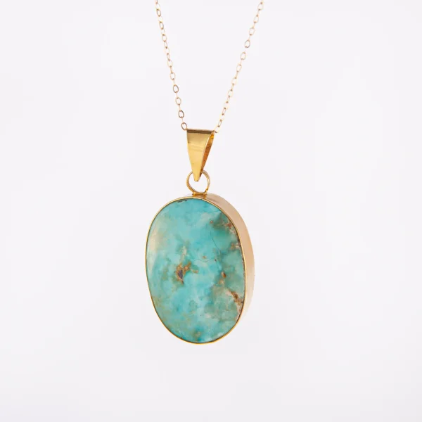 Luxury 18K Gold and Neshabur Turquoise Pendant Necklace