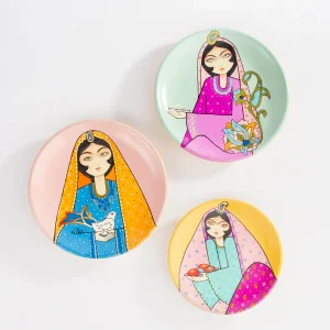 Persian Hand-Painted Ceramic Plate Set - Miniature Khatoon Design