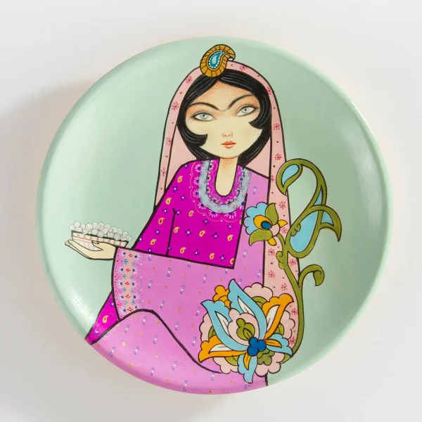 Persian Hand-Painted Ceramic Plate Set – Miniature Khatoon Design