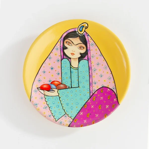 Persian Hand-Painted Ceramic Plate Set – Miniature Khatoon Design