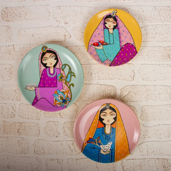 Persian Hand-Painted Ceramic Plate Set – Miniature Khatoon Design